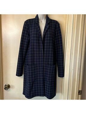 Harlyn Anthropologie navy and tan windowpane plaid lightweight coat size XS
